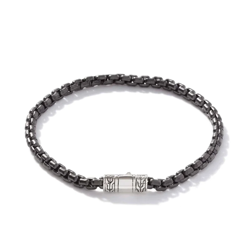 minimalist black pearl necklace John Hardy Mens 4MM Box Chain Bracelet in Sterling Silver with Black PVD Plating