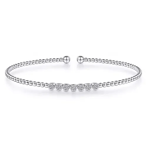 dainty gold chain earrings 14K White Gold Bujukan Bead and Cluster Diamond Bangle