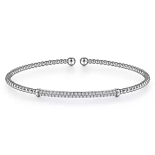 14K White Gold Bujukan Diamond Bar Split Bangle