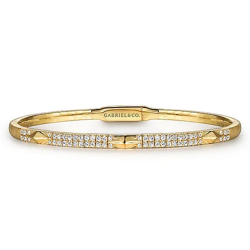 14K Yellow Gold Diamond Bangle with Pyramid Rhombus Stations