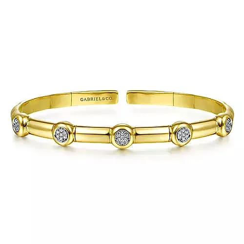 14K Yellow Gold Open Bangle with Diamond Stations