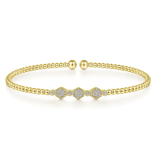 14ky Bujukan Bead and Hexagon Cluster Diamond Bangle