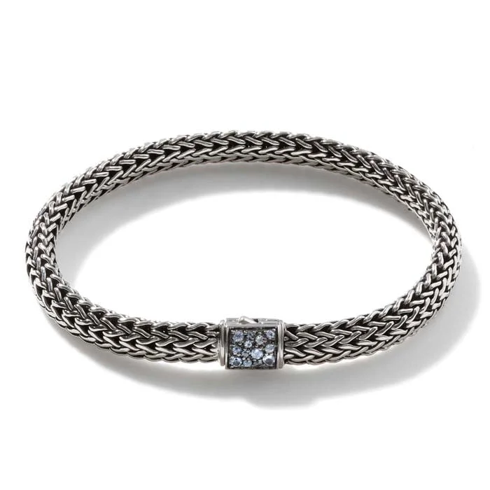 solid gold cartilage hoop John Hardy Classic Chain Small Reversible Aquamarine and Black Sapphire Bracelet in Sterling Silver