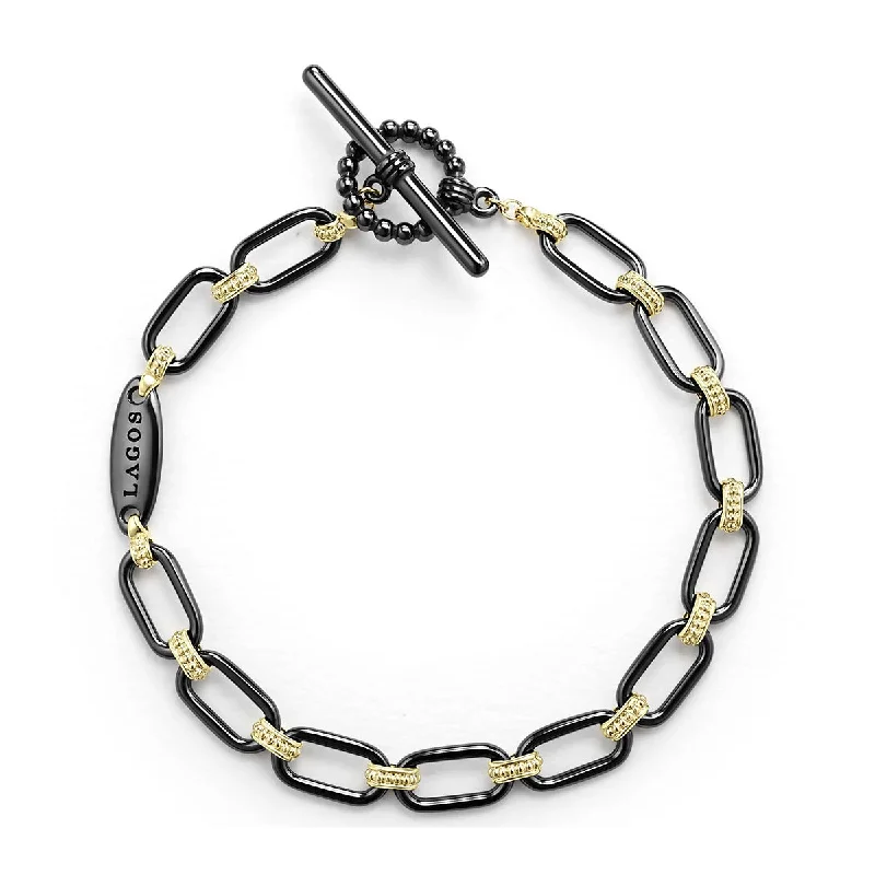 18K Gold and Black Ceramic Link Bracelet