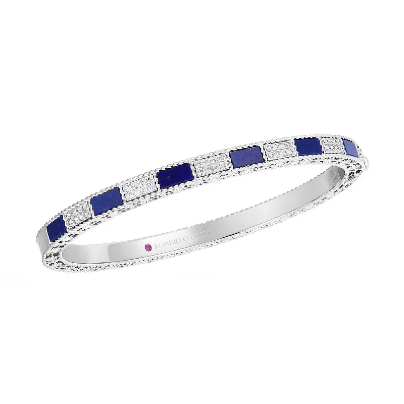 18K White Gold Lapis Lazuli and Diamond Bangle