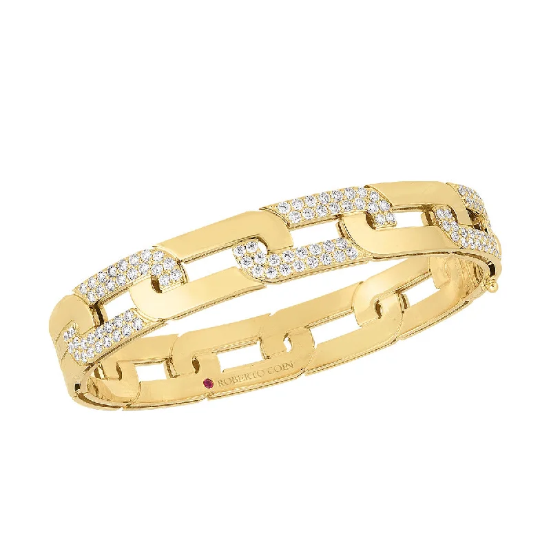 personalized family tree necklace 18K Yellow Gold Navara Large Alternating Diamond Link Wide Bangle