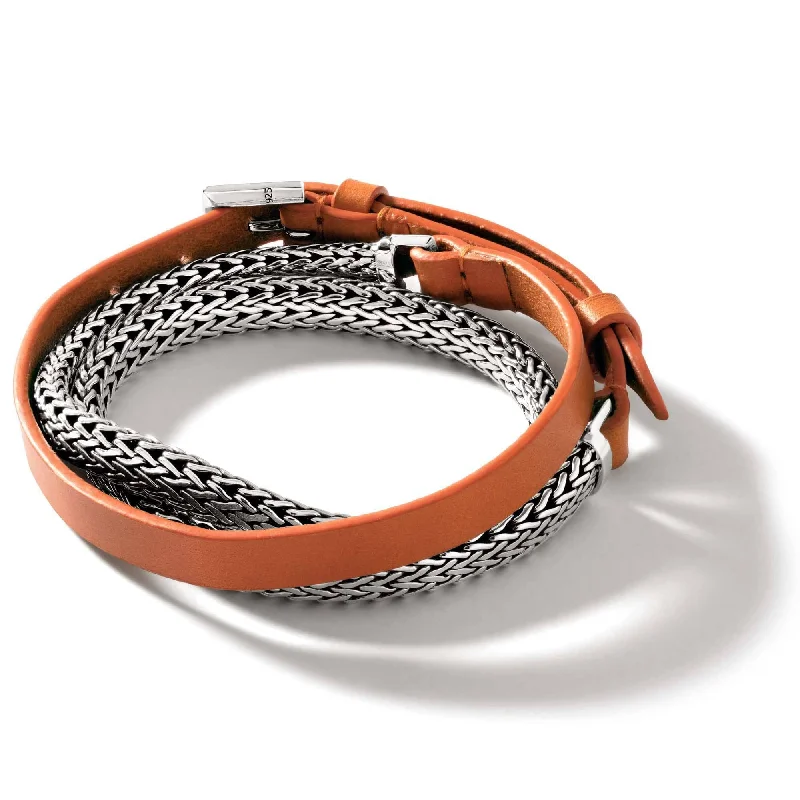 sterling silver charm anklet John Hardy Icon Orange Leather Triple Wrap Bracelet in Sterling Silver