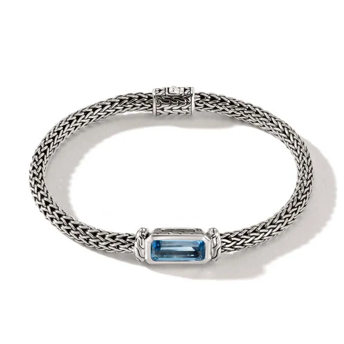 white gold diamond cluster ring John Hardy London Blue Topaz Classic Chain Station Bracelet in Sterling Silver