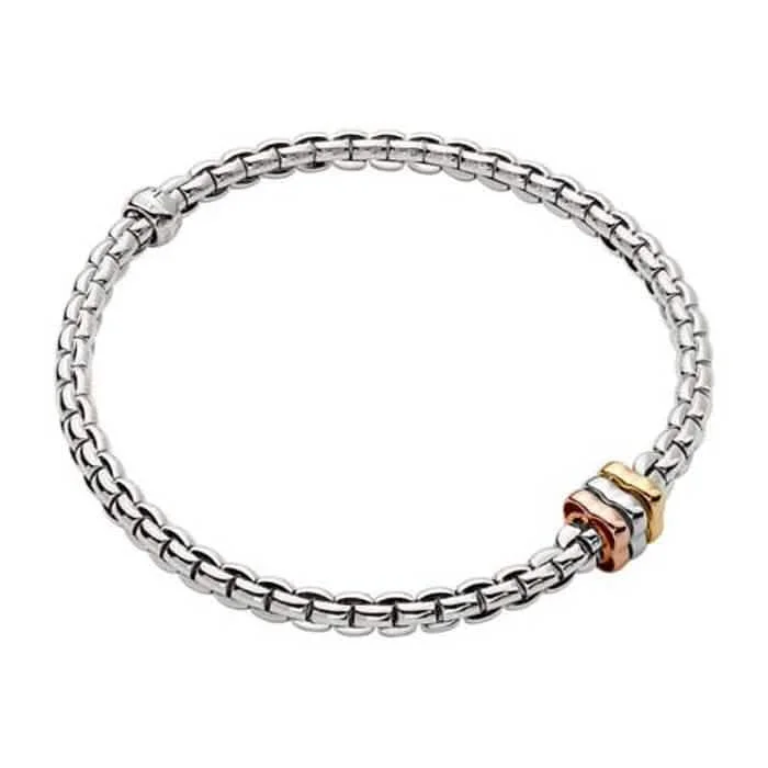 FOPE Prima Collection Tri-Tone Flex'it Bracelet in 18K White, Yellow and Rose Gold