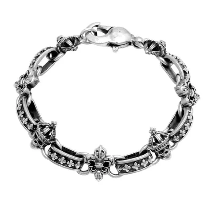 men’s silver ring with onyx King Baby Skull and Fleur- De- Lis Light Link Bracelet in Sterling Silver men’s silver ring with onyx King Baby Skull and Fleur- De- Lis Light Link Bracelet in Sterling Silver