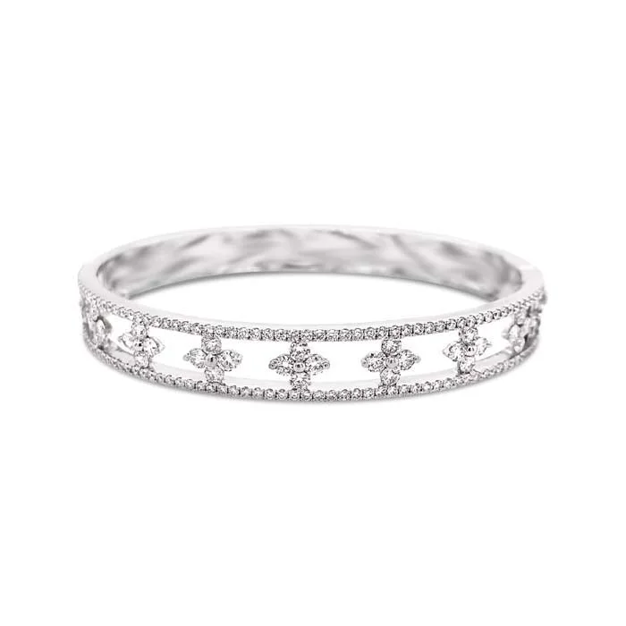 Charles Krypell Precious Pastel Diamond Clover Bangle Bracelet in 18K White Gold