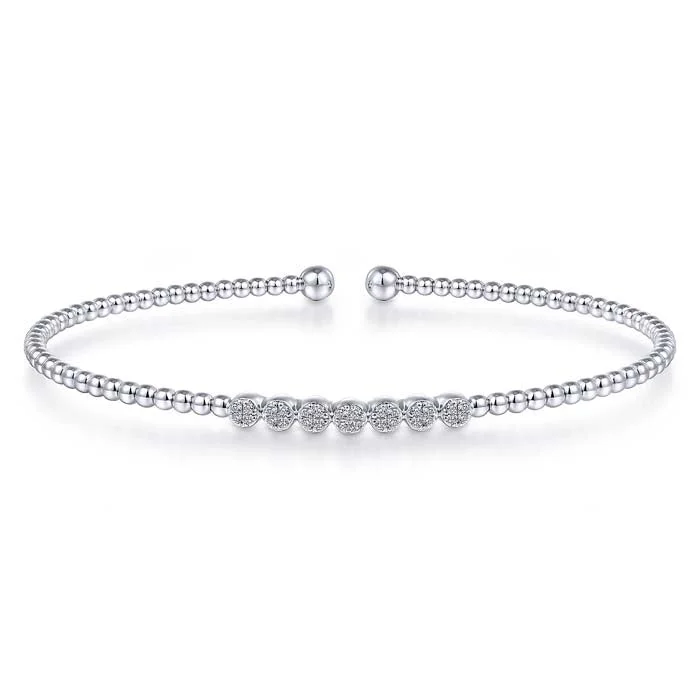 Gabriel & Co. Bujukan Bead and Cluster Diamond Open Bangle in 14K White Gold