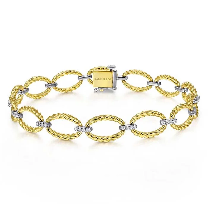 Gabriel & Co Twisted Rope Oval Link Bracelet with Diamond Connectors in 14K Yellow and White Gold