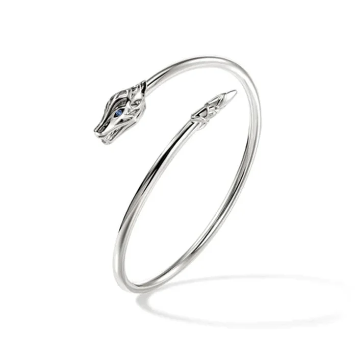 minimal gold ring stack John Hardy Naga Slim Bypass Flex Cuff Bracelet with Sapphires in Sterling Silver
