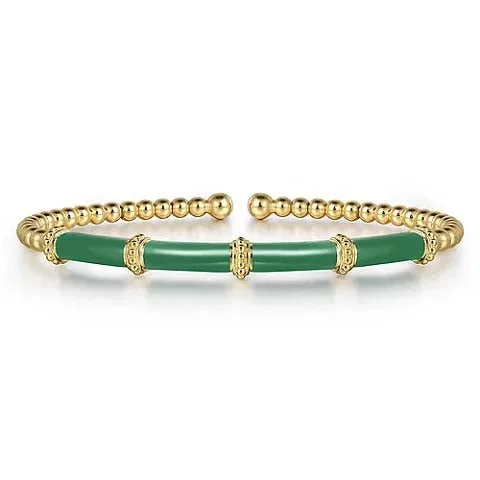 Gabriel & Co. Green Enamel Bujukan Bead Split Bangle in 14K Yellow Gold