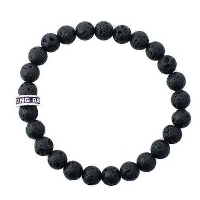 men’s leather and silver bracelet King Baby 8mm Lava Rock Bead Stretch Bracelet in Sterling Silver men’s leather and silver bracelet King Baby 8mm Lava Rock Bead Stretch Bracelet in Sterling Silver