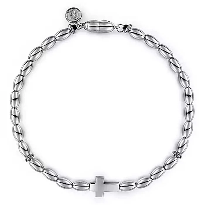 Gabriel & Co. Men's Bujukan Beaded Cross Bracelet in Sterling Silver