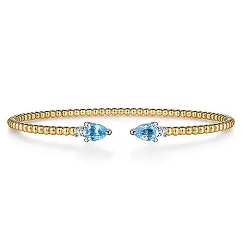 Gabriel & Co. Bujukan Open Cuff Bracelet with Blue Topaz and Diamonds in 14K Yellow and White Gold