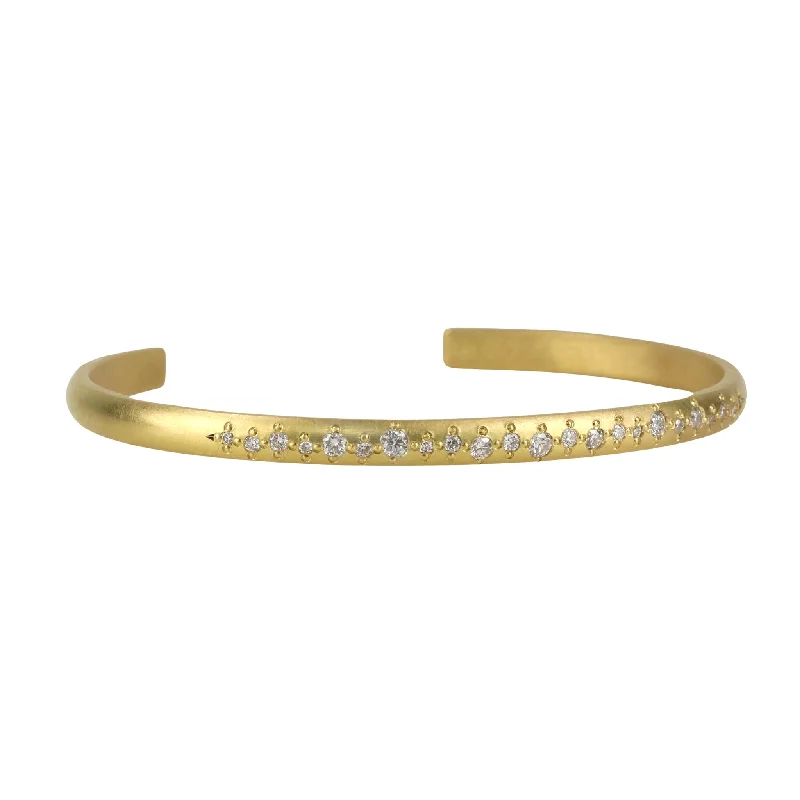 men’s hammered titanium ring 18K Gold Rounded Cuff with Diamonds