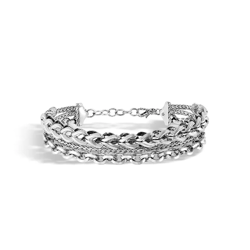 rose gold bezel ring Asli Classic Chain Link Silver Triple Row Bracelet