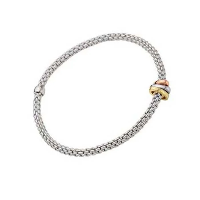 FOPE Prima Collection Tri-Tone Flex'it Bracelet in 18K White, Yellow and Rose Gold - Small