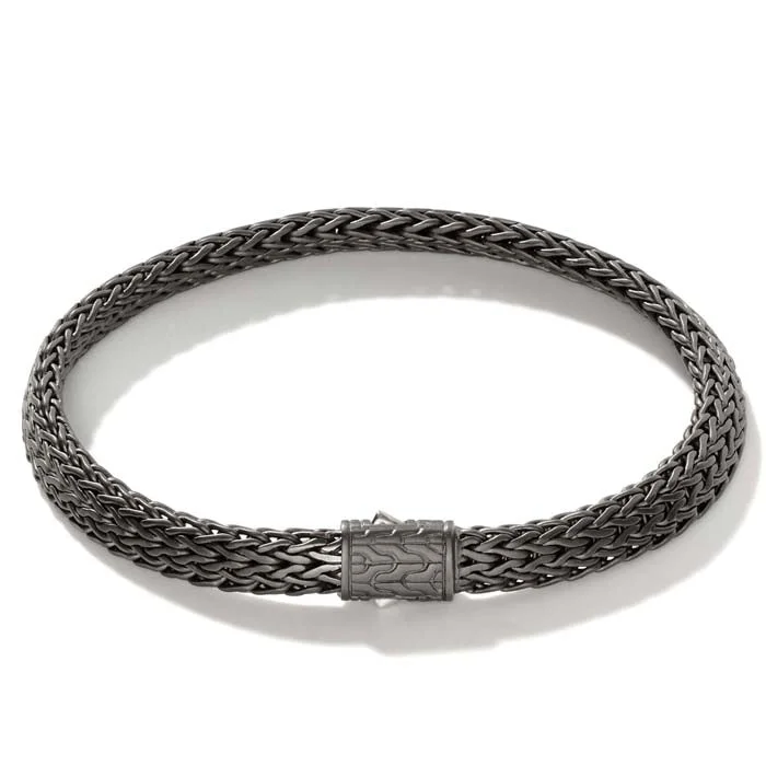 hammered silver wedding band John Hardy Mens Classic Chain 6.5mm Bracelet in Sterling Silver with Black Rhodium