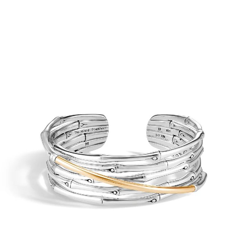 boho gold leaf ring Bamboo 18K Gold and Silver Medium Flex Cuff