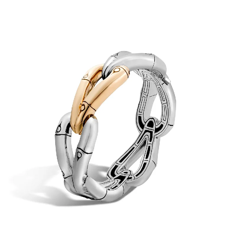 personalized hand-stamped bar ring Bamboo Gold and Silver Large Hinge Bangle