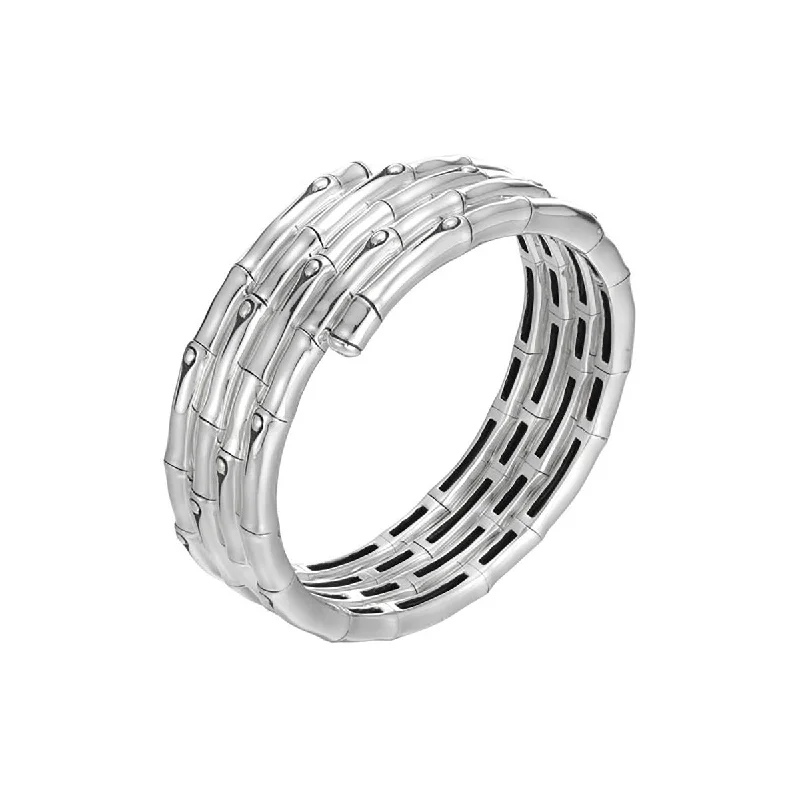 delicate marquise diamond band Bamboo Silver Four Coil Bracelet