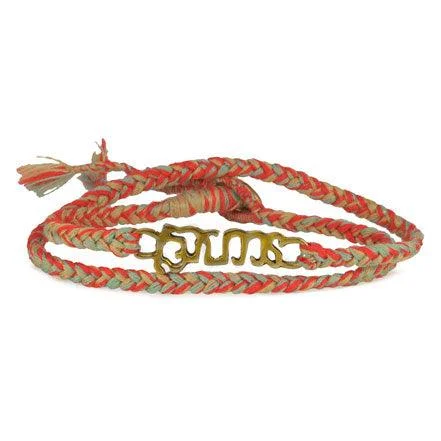 large vintage statement necklace Brass "Brave" Bracelet on Tribal Mix Cotton Cord
