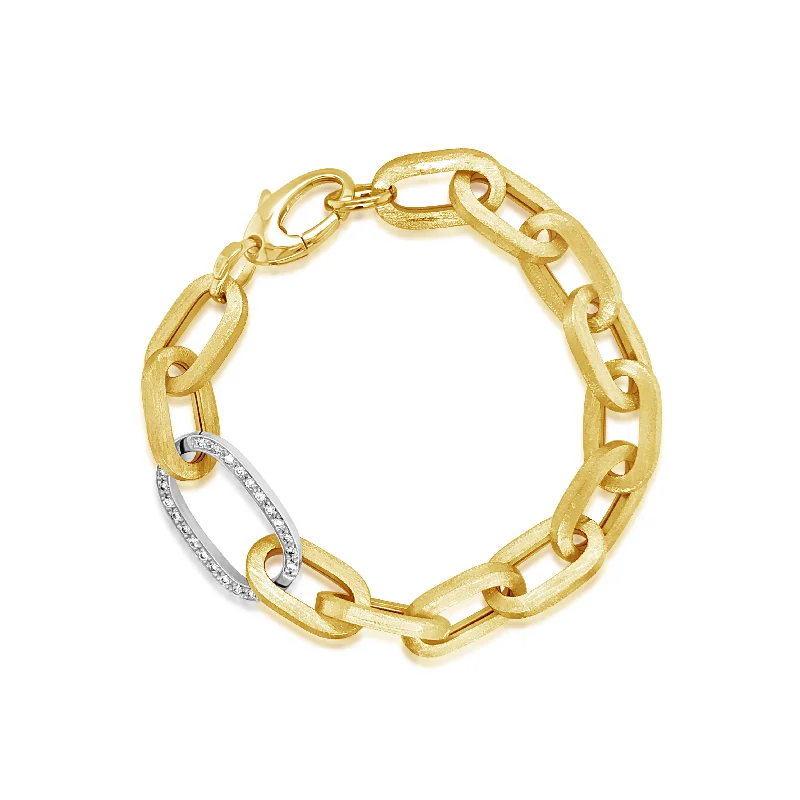 Brushed Finish Offset Diamond Link Bracelet