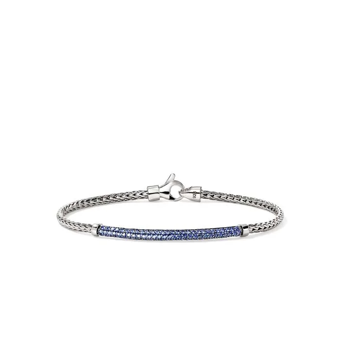 dainty beaded stretch bracelet John Hardy Essential Pavé Blue Sapphire Bracelet in Sterling Silver
