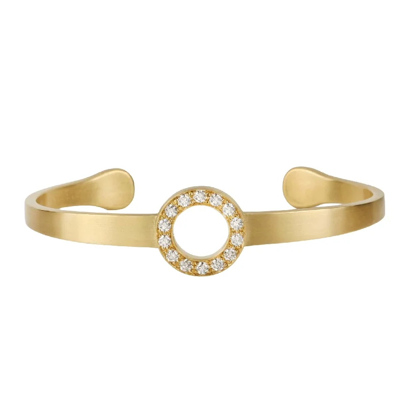 vintage Victorian brooch pin 18K Gold Cuff Bracelet with Round Pave Diamond Centerpiece