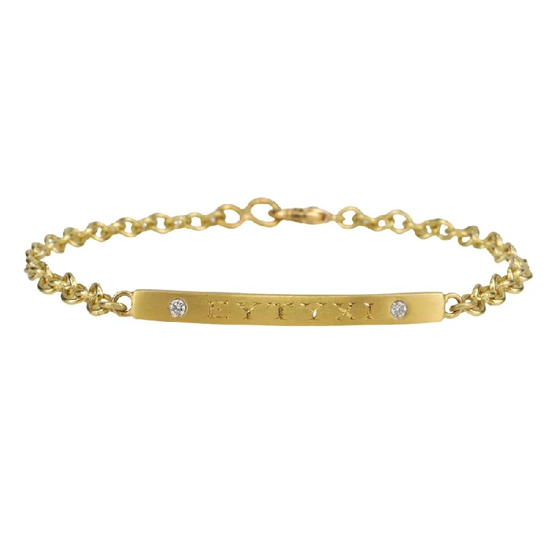 twisted rope gold chain 18 & 20K Gold Bar Bracelet with Hand Engraved Lettering and Diamonds