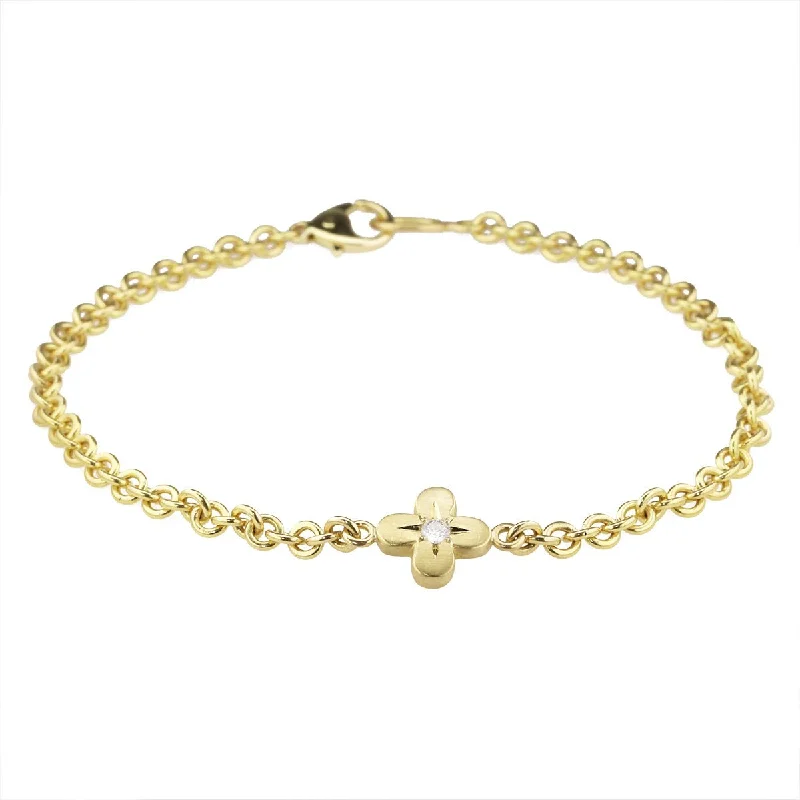 genuine ruby ring women 20K Gold & Diamond "Four Petal Flower" Handmade Bracelet