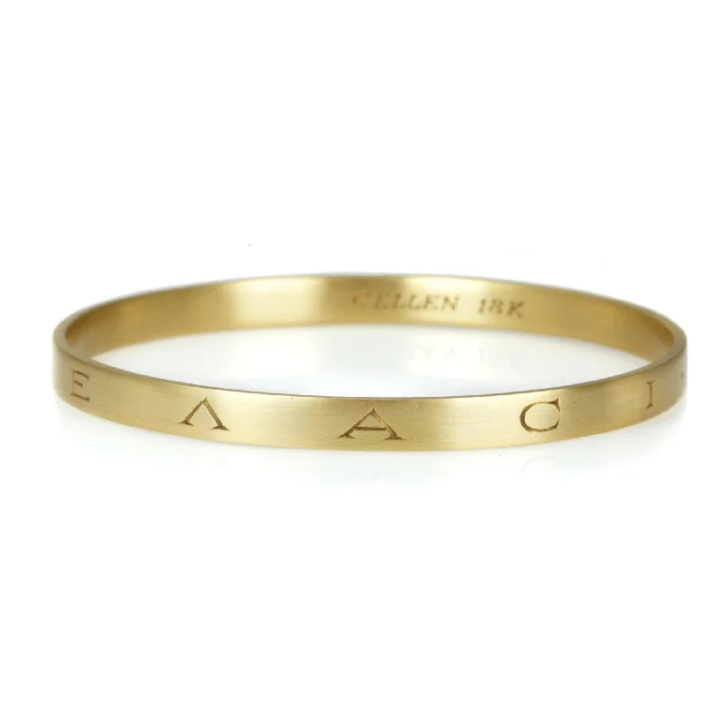 personalized initial ring stackable 18K Gold Bangle with Ancient Greek Engraving