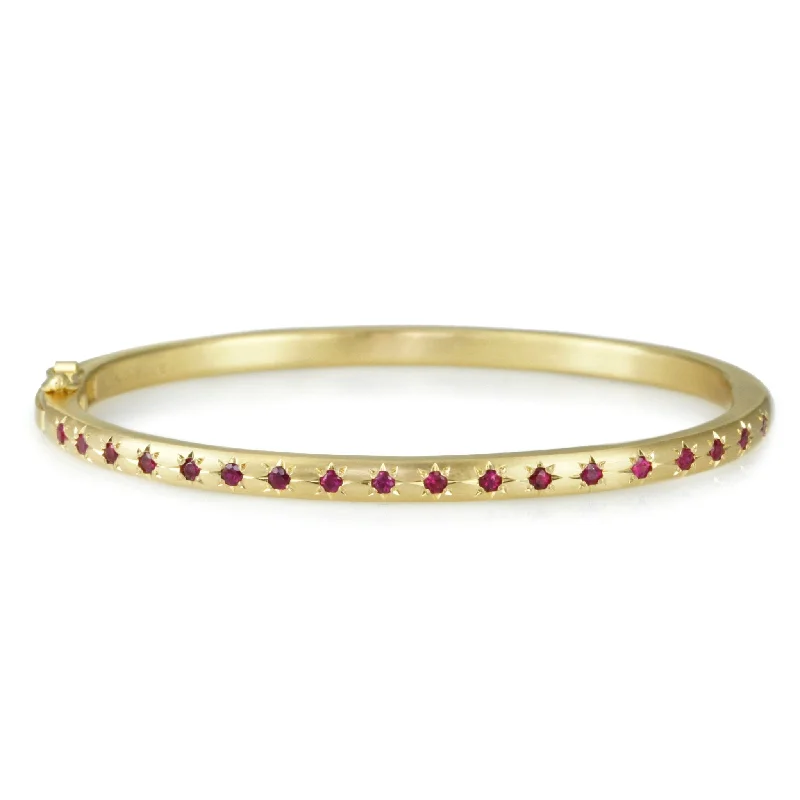 silver infinity knot ring 18K Gold Narrow Rounded Hinged Bangle with Star-Set Burmese Rubies
