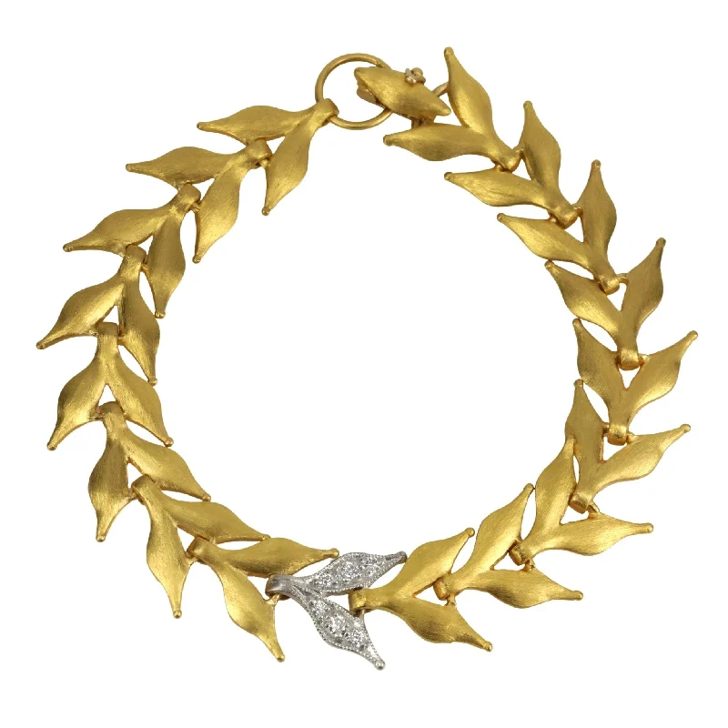 sterling silver braided ring 22K Gold Flexible "Wheat" Bracelet with Platinum and Pave Diamond Center