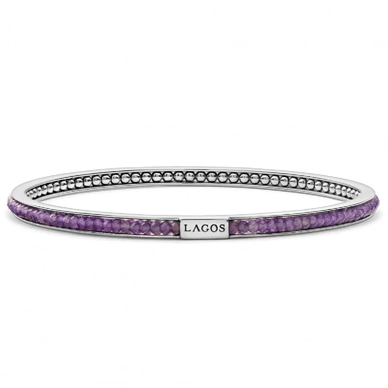 personalized bar necklace silver Caviar Icon Amethyst Beaded Bangle