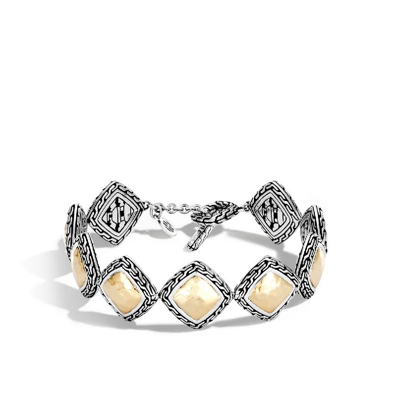 dainty opal nose ring Classic Chain Hammered Gold and Silver Heritage Quadrangle Bracelet