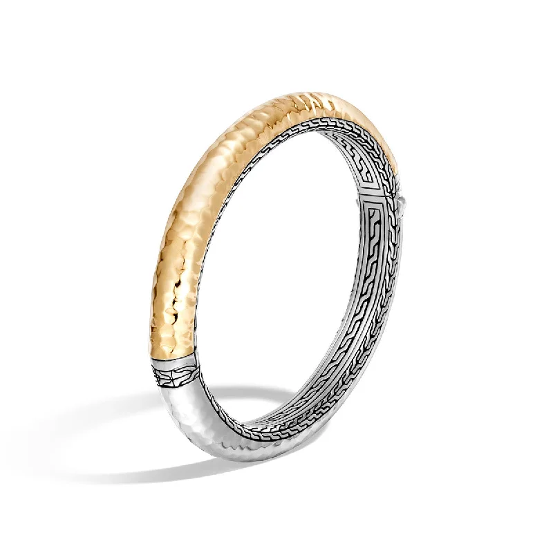 modern geometric earrings gold Classic Chain Hammered Gold and Silver Medium Oval Hinged Bangle