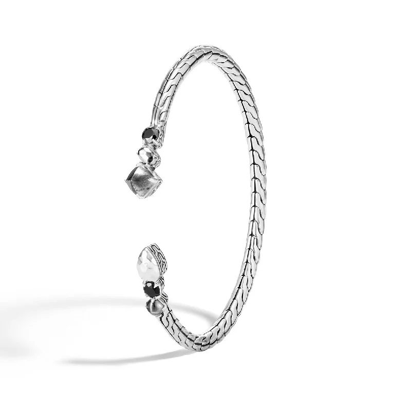 minimalist rose gold bracelet Classic Chain Hammered Silver Flex Cuff with Hematite, Pyrite, Black Spinel and Silver Calcite minimalist rose gold bracelet Classic Chain Hammered Silver Flex Cuff with Hematite, Pyrite, Black Spinel and Silver Calcite