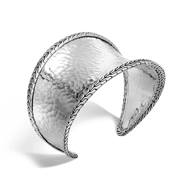 unique tribal silver ring Classic Chain Hammered Silver Large Cuff