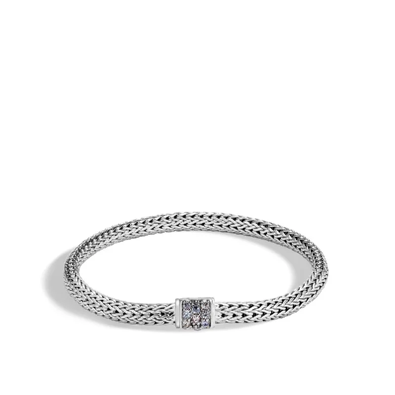 unique blue topaz ring Classic Chain Silver Extra Small Bracelet with Mixed Grey Sapphire