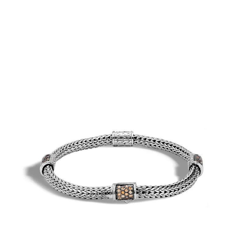 white opal engagement ring Classic Chain Silver Extra Small Four Station Bracelet with Mixed Mandarin Garnet