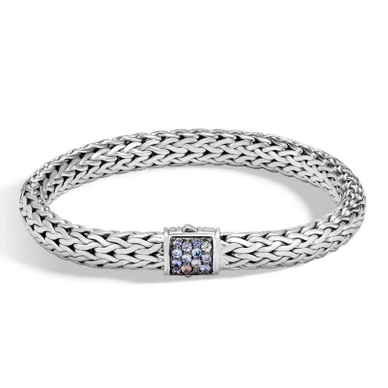 adjustable minimalist wave bracelet Classic Chain Silver Medium Bracelet with Mixed Grey Sapphire