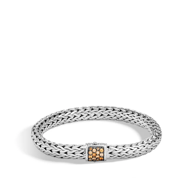 rose gold cartilage barbell Classic Chain Silver Medium Bracelet with Mixed Mandarin Garnet