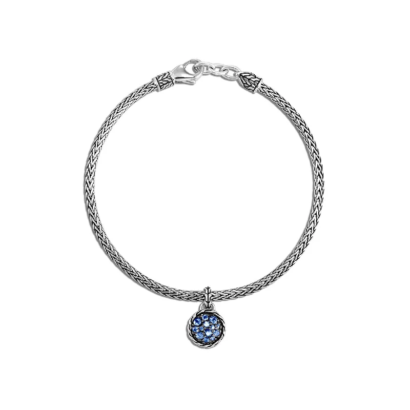bohemian gemstone choker Classic Chain Silver Round Sapphire Charm Bracelet