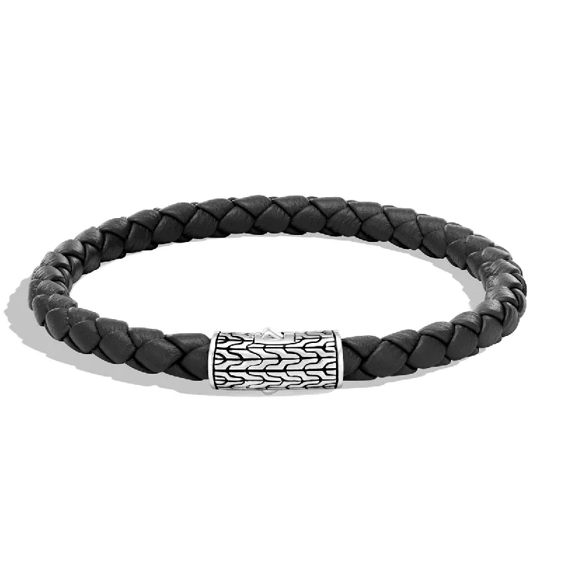 sleek black titanium ring Classic Chain Silver Round Woven Bracelet on Black Leather Cord sleek black titanium ring Classic Chain Silver Round Woven Bracelet on Black Leather Cord