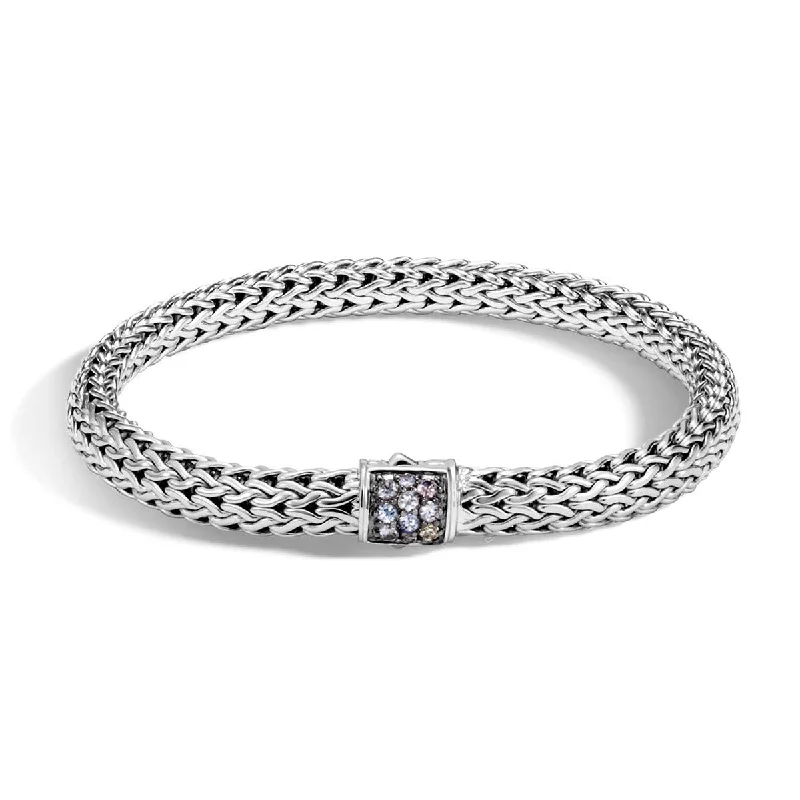 classic pearl bridal earrings Classic Chain Silver Small Bracelet with Mixed Grey Sapphire